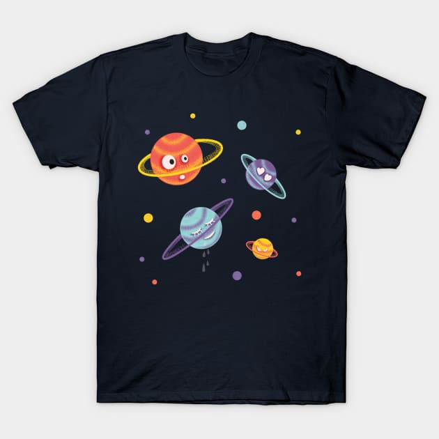 Cute Planets Cartoon Space T-Shirt by Boriana Giormova